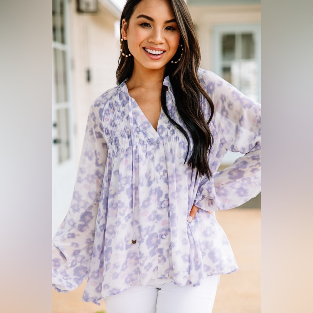 NWOT Entro purple floral blouse
